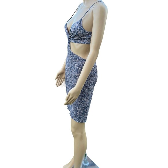 Blush BJ Floral Blue Spaghetti Strap Mini Cut-out Smocked Summer Dress Large - Picture 9 of 14